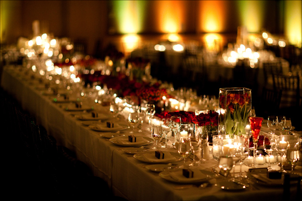 Romantic candle-lit and rose wedding reception centerpieces  - Wedding Photo by Bradley Hanson